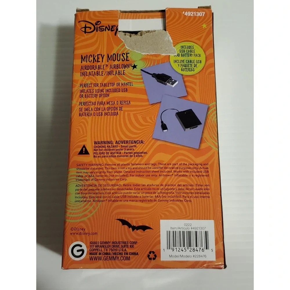 New Gemmy Halloween Disney Mickey Mouse Vampire 21'' Tall Air blown Inflatable